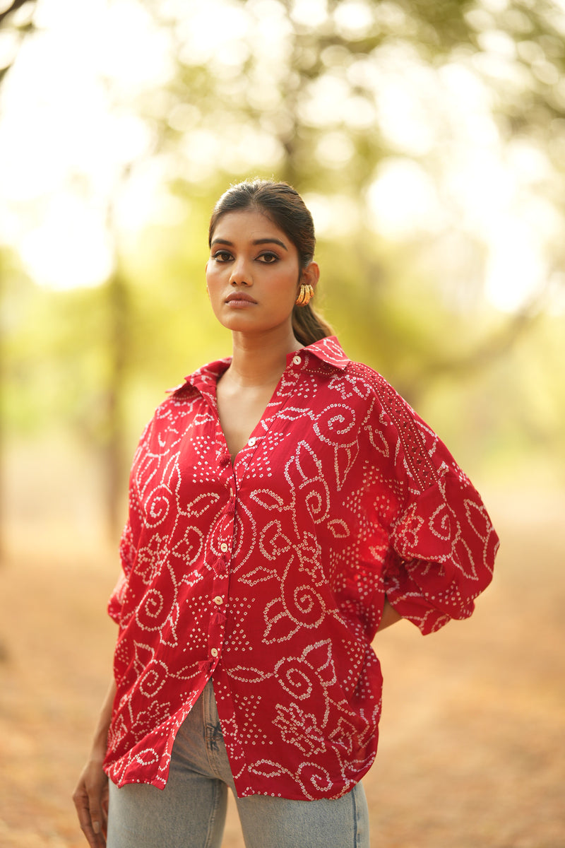 Crimson Bandhani Shirt