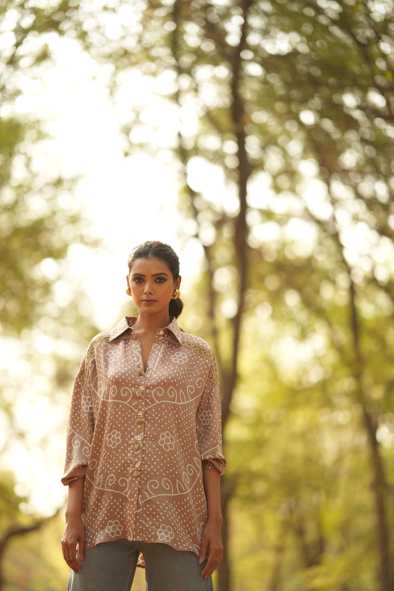 Taupe Bandhani Shirt