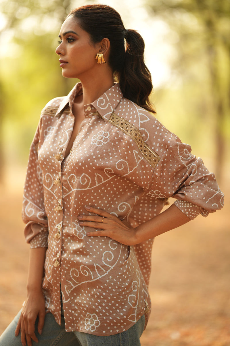 Taupe Bandhani Shirt