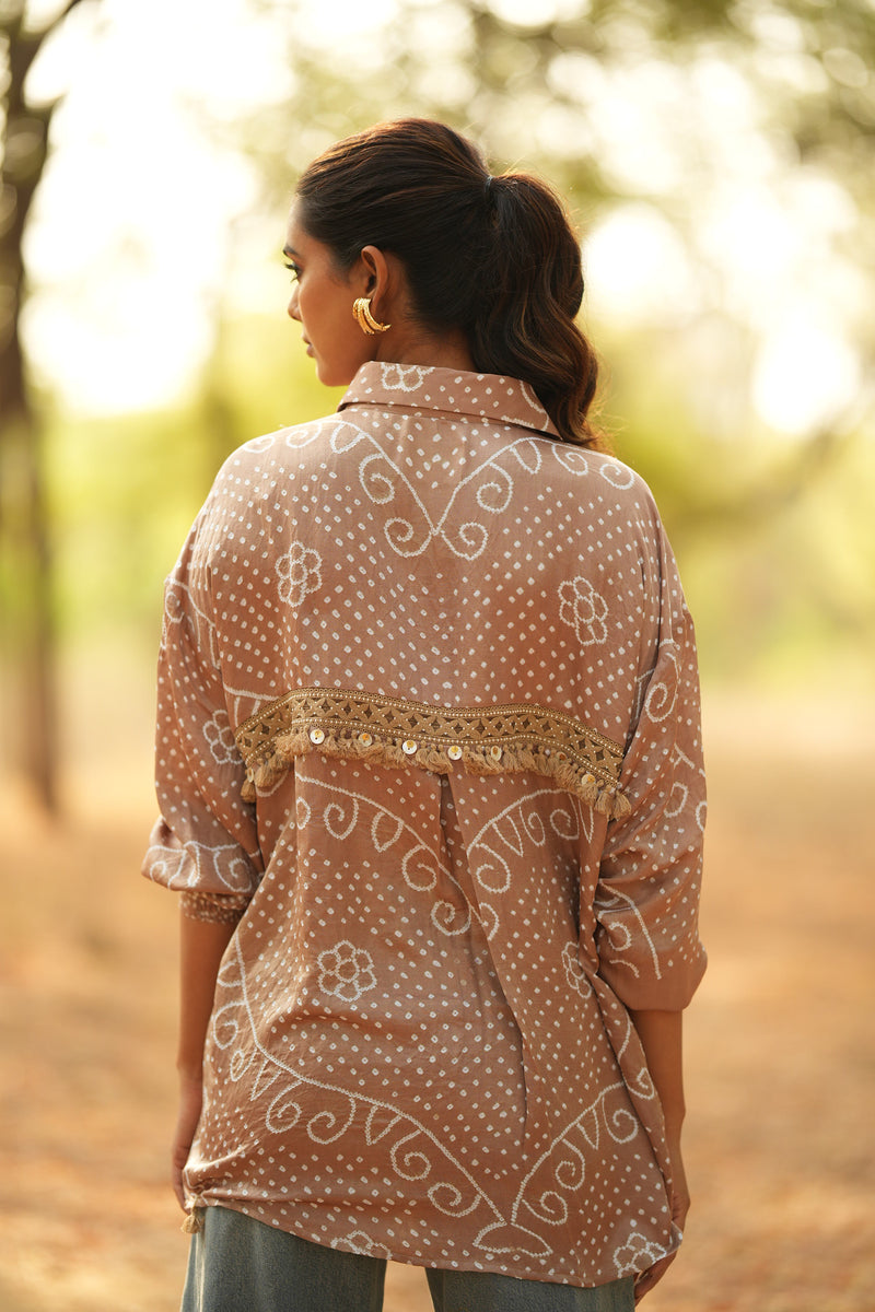 Taupe Bandhani Shirt