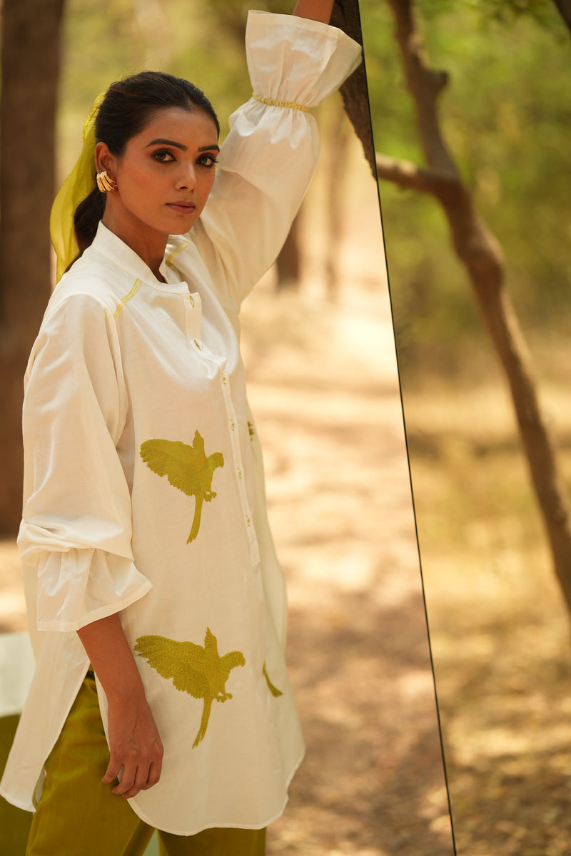 Parinde White Embroidered Kurta With Lime Pants