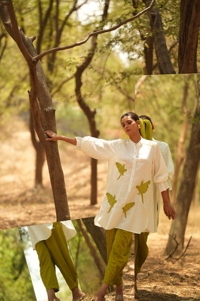 Parinde White Embroidered Kurta With Lime Pants