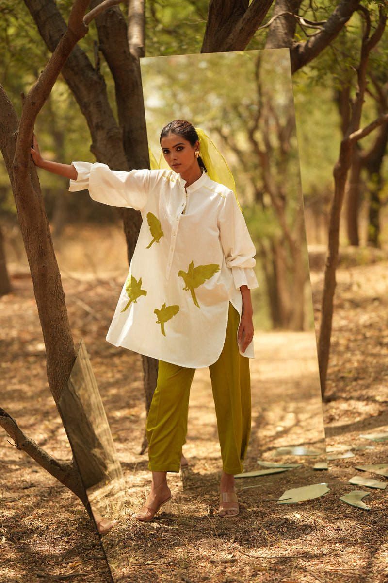 Parinde White Embroidered Kurta With Lime Pants