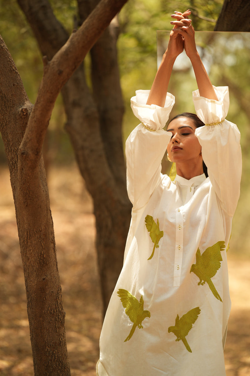 Parinde White Embroidered Kurta With Lime Pants