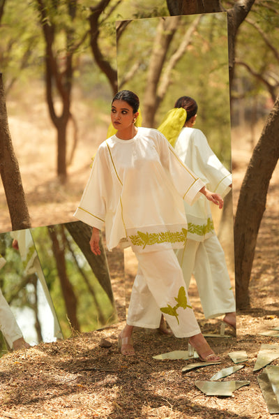 Parinde White Embroidered Short Kaftan With Pants