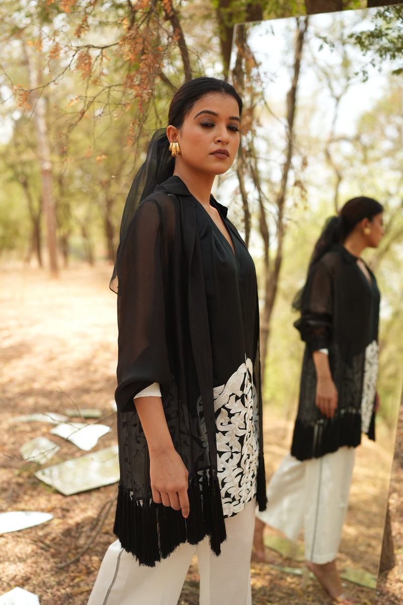 Parinde Black Embroidered Kurta With White Pants