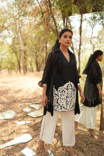 Parinde Black Embroidered Kurta With White Pants