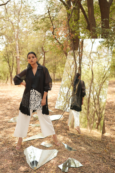 Parinde Black Embroidered Kurta With White Pants