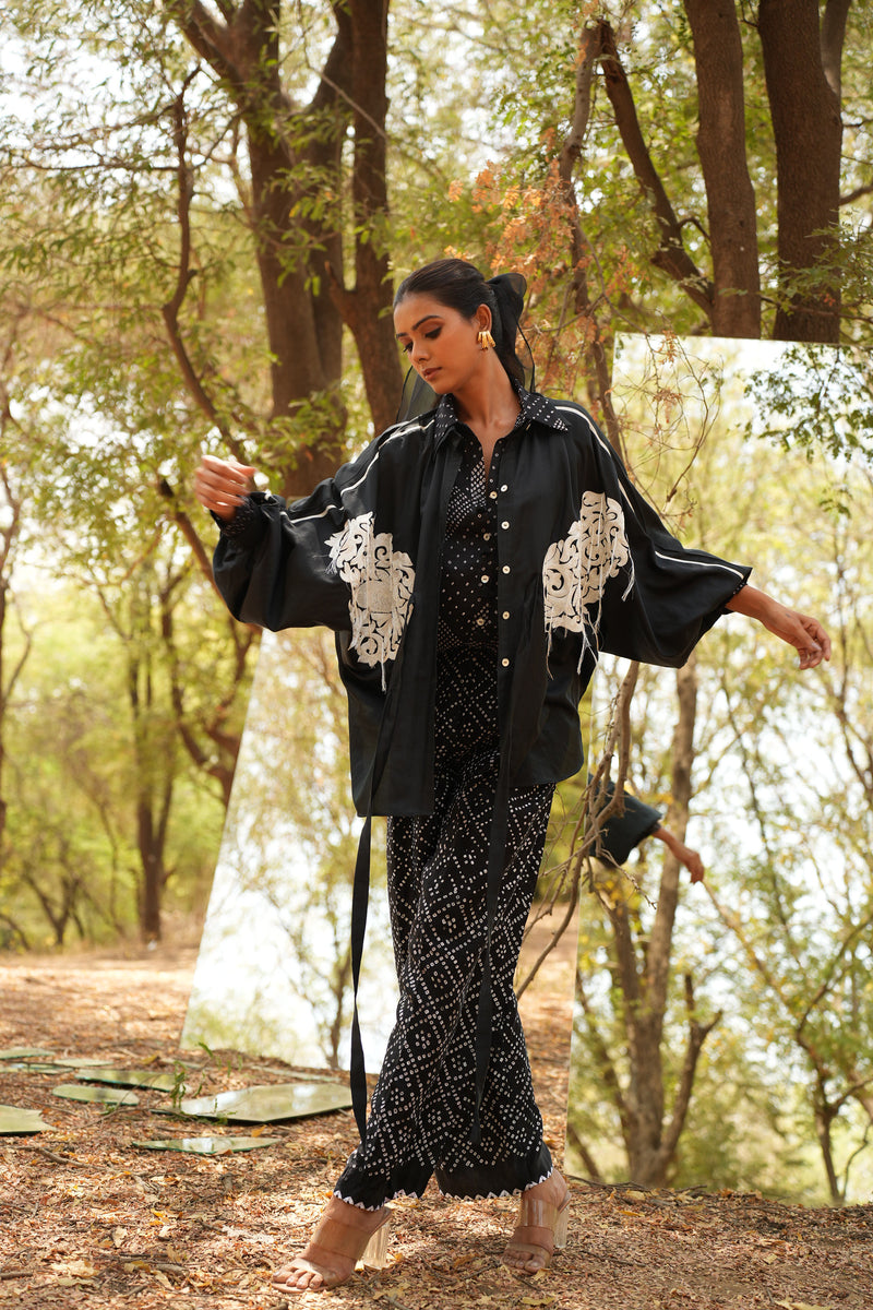 Parinde Black Embroidered Shirt