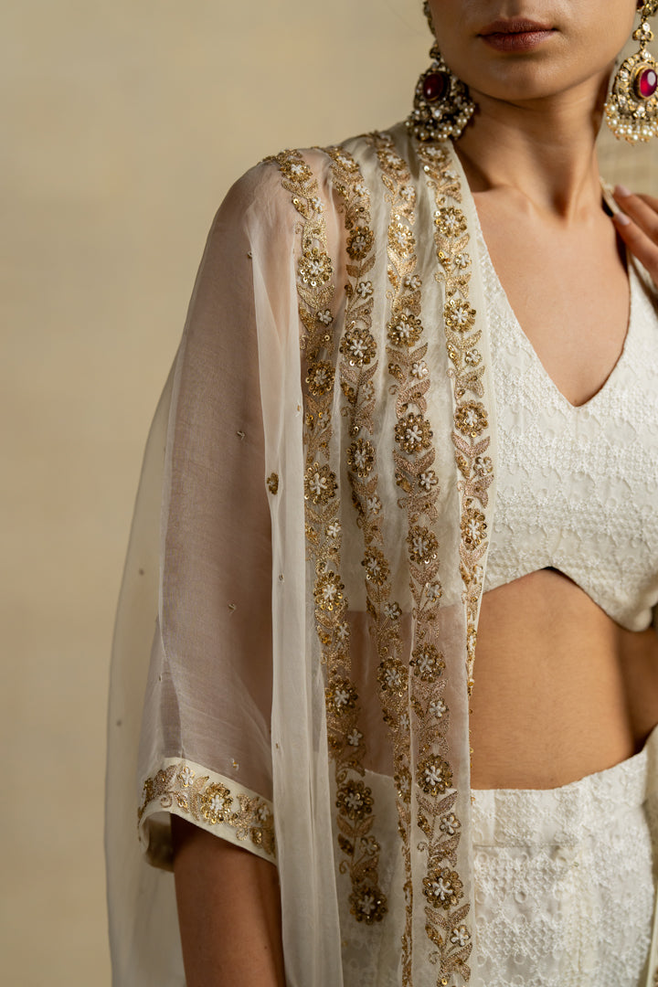 Khas Bagh Abil Organza Cape With Crop And Pants