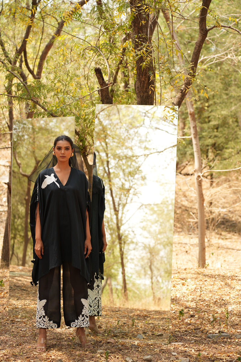 Parinde Black Embroidered Kaftan With Organza Pants