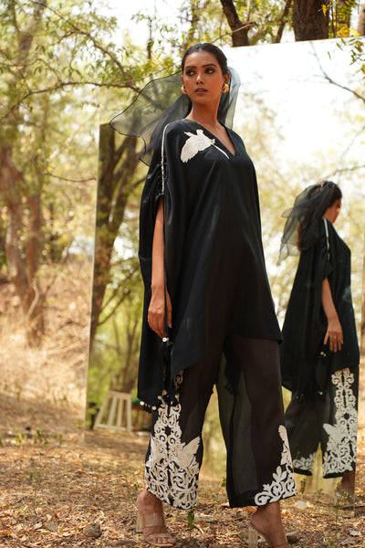 Parinde Black Embroidered Kaftan With Organza Pants