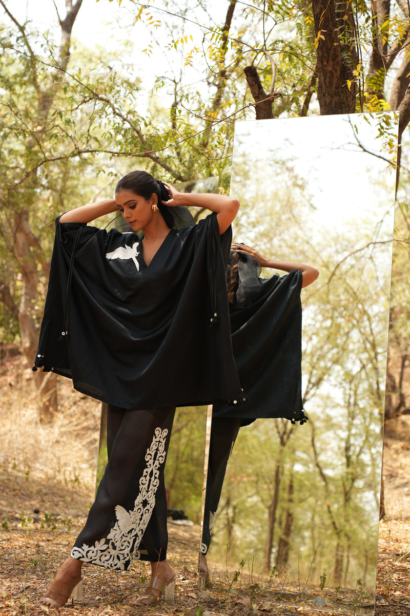 Parinde Black Embroidered Kaftan With Organza Pants