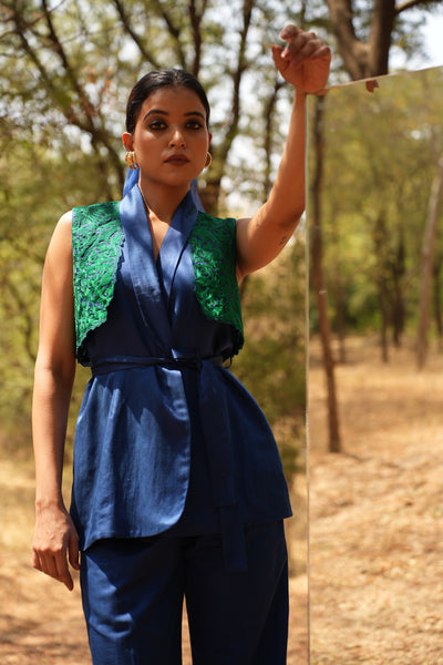 Parinde Blue Embroidered Pant Suit