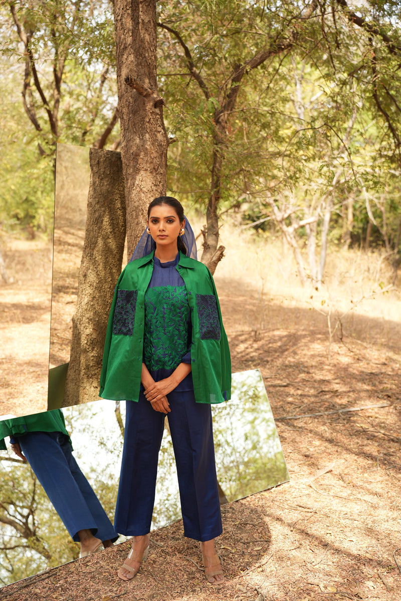 Parinde Blue Embroidered Top With Pants