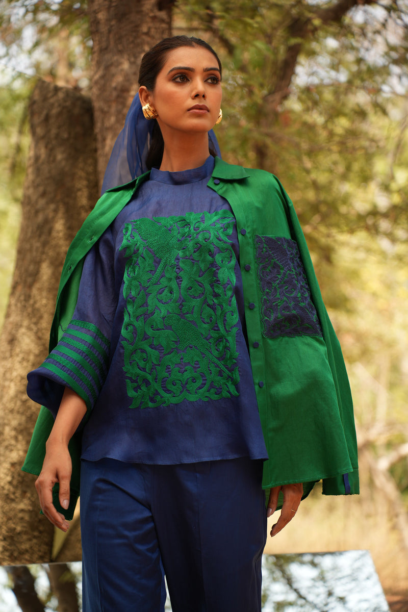 Parinde Green Embroidered Shirt