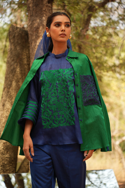 Parinde Blue Embroidered Top With Pants