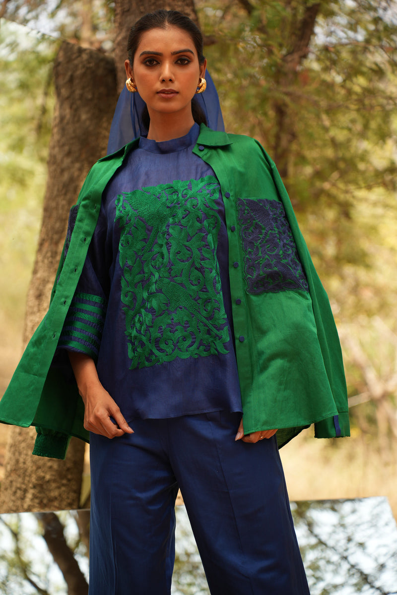 Parinde Green Embroidered Shirt