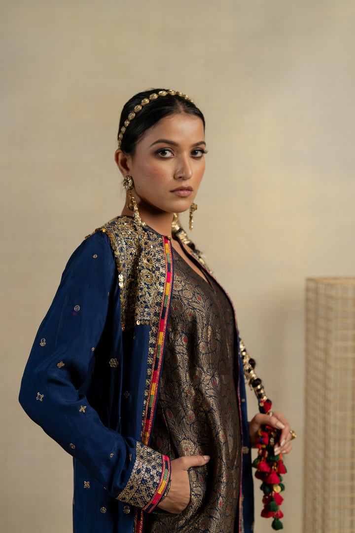 Khas Bagh Neela Brocade Jumpsuit With Silk Embroidered Jacket