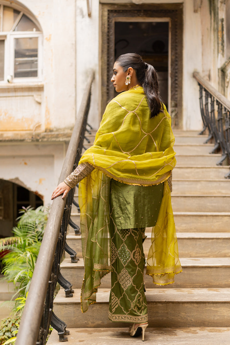 LIME-OLIVE JAAL DUPATTA