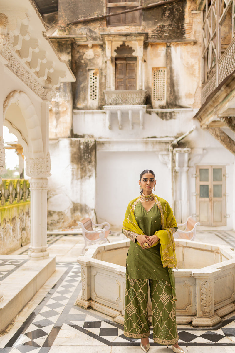 LIME-OLIVE JAAL DUPATTA