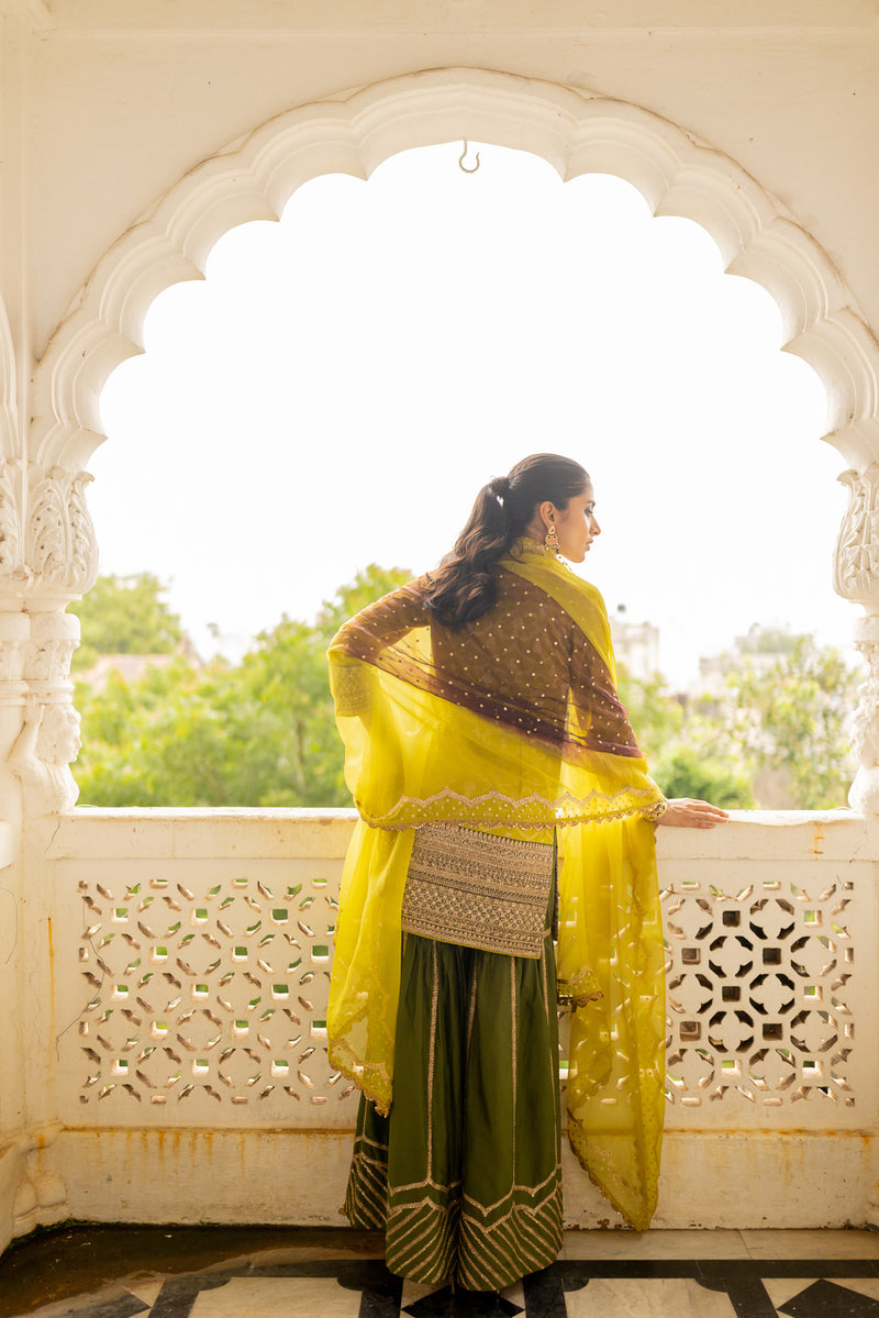 LIME-BROWN GUL DUPATTA