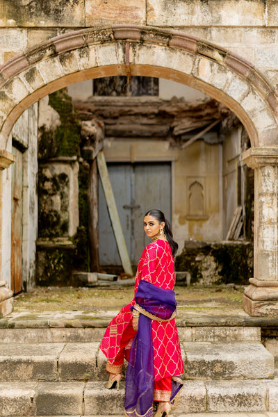PURPLE WITH CHECKS CORNER DUPATTA