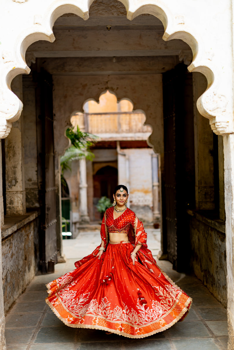 "SURBHI" RUST LEHENGA SET