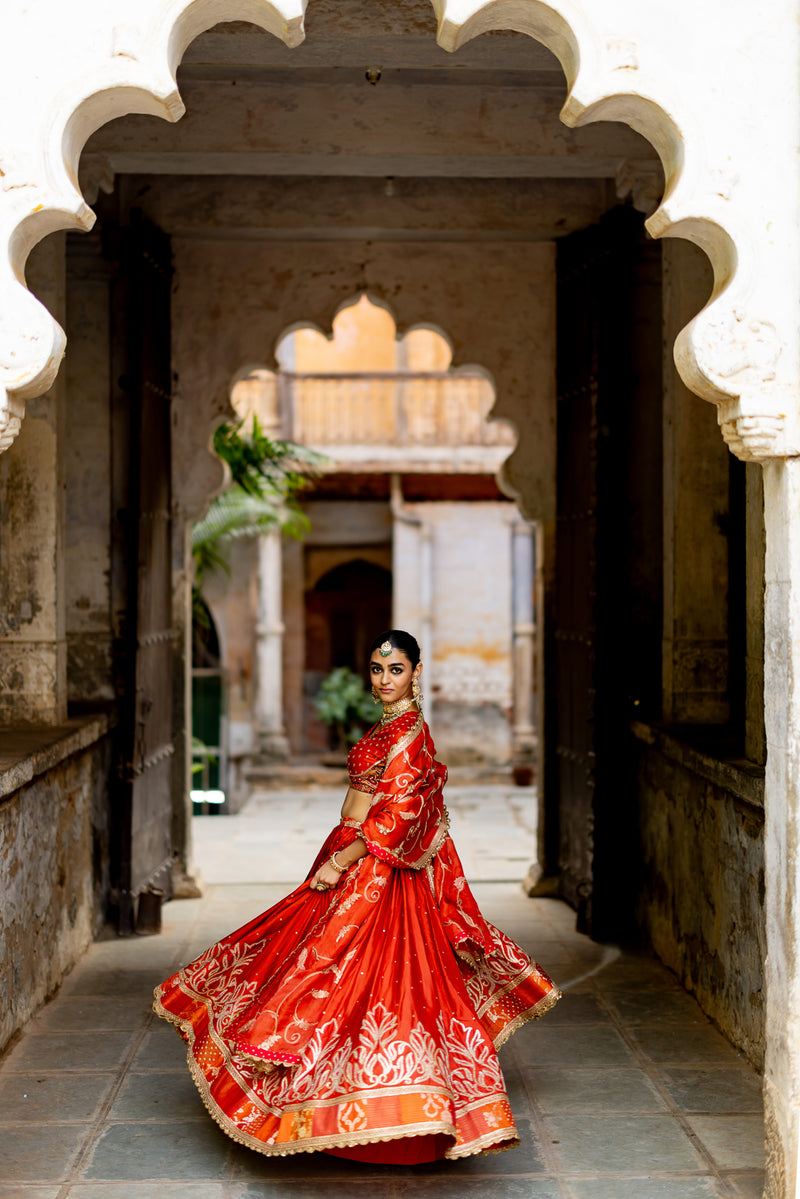 "SURBHI" RUST LEHENGA SET