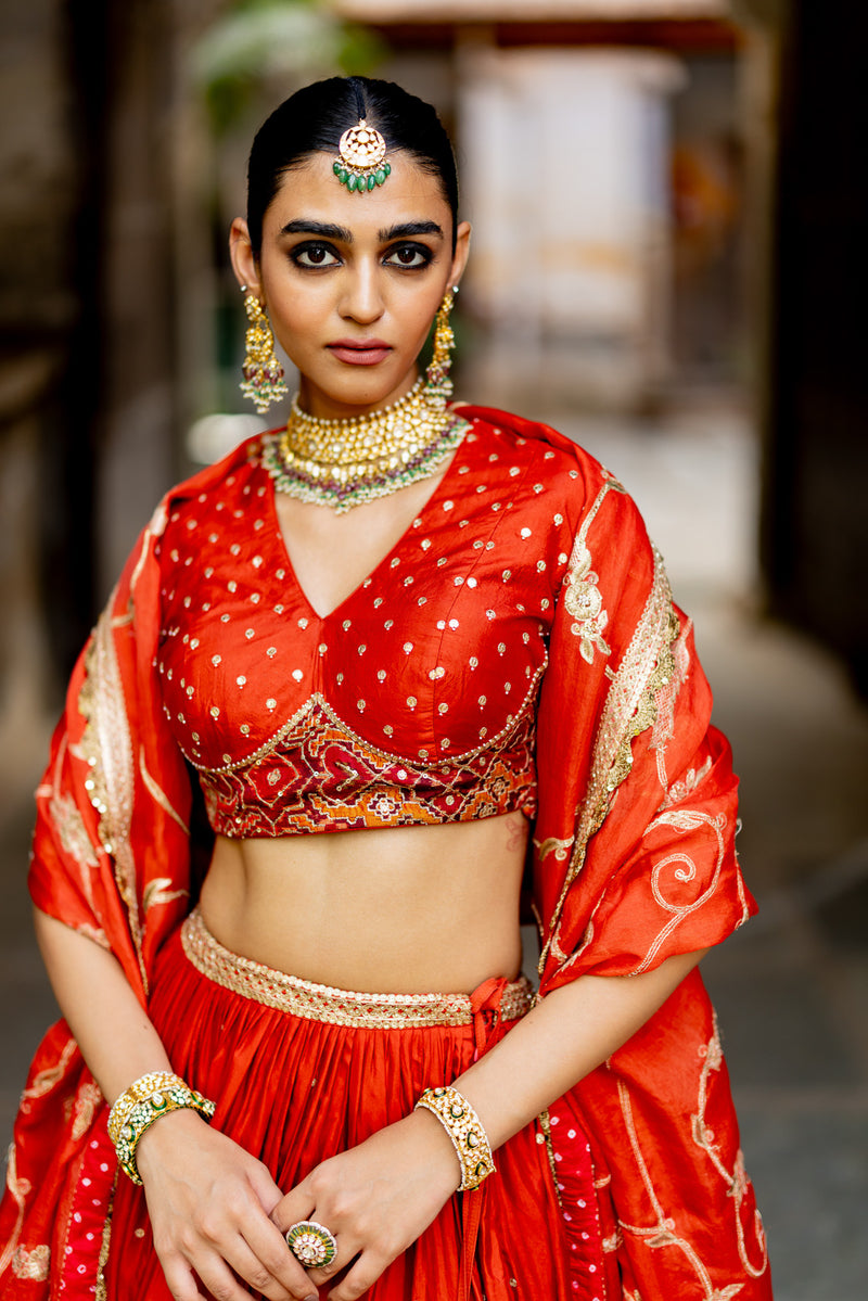 "SURBHI" RUST LEHENGA SET