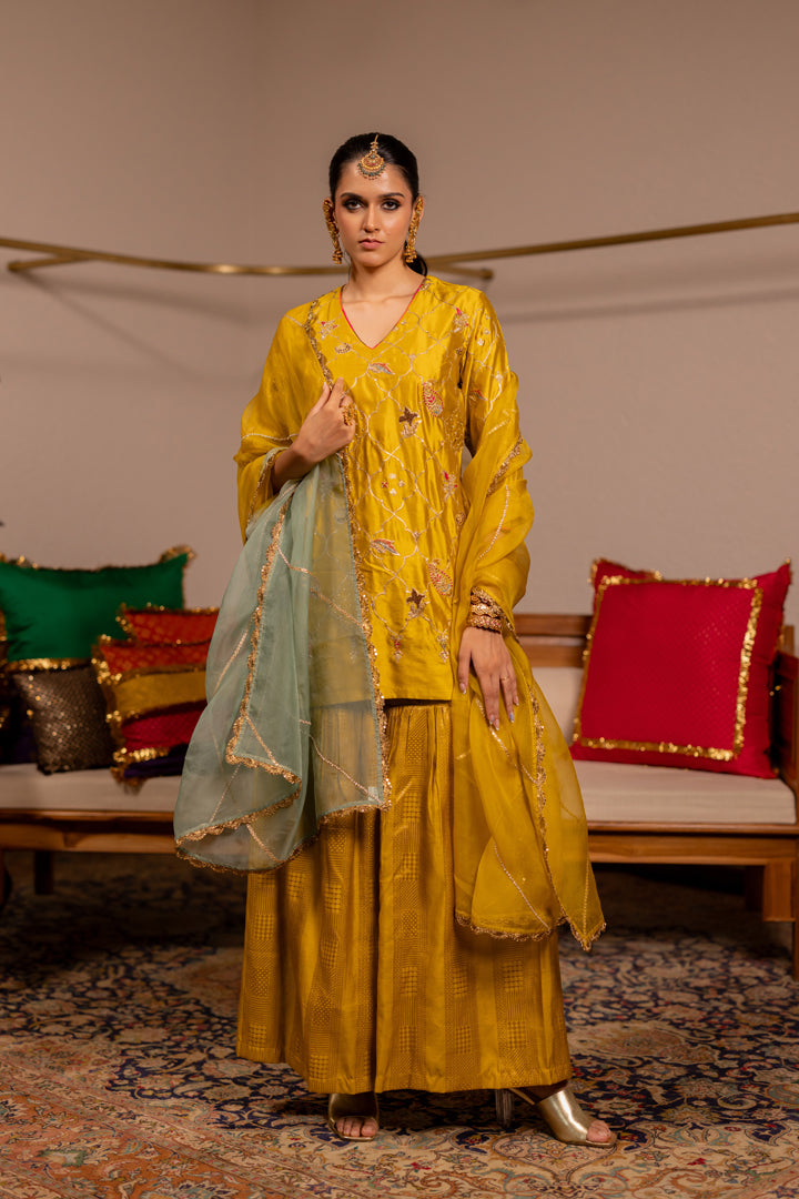 "DHANU" -  Mustard Kurta Set With Dupatta