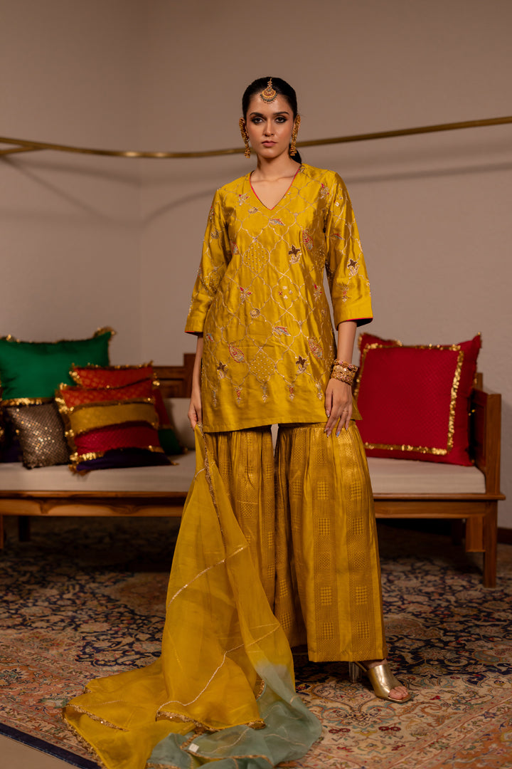 "DHANU" -  Mustard Kurta Set With Dupatta