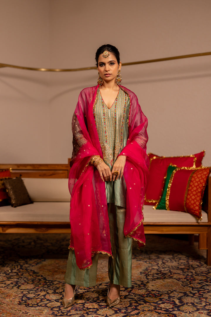"TULA" - Sage Green Kurta Set With Dupatta