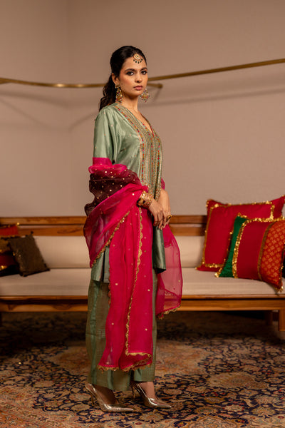 "TULA" - Sage Green Kurta Set With Dupatta