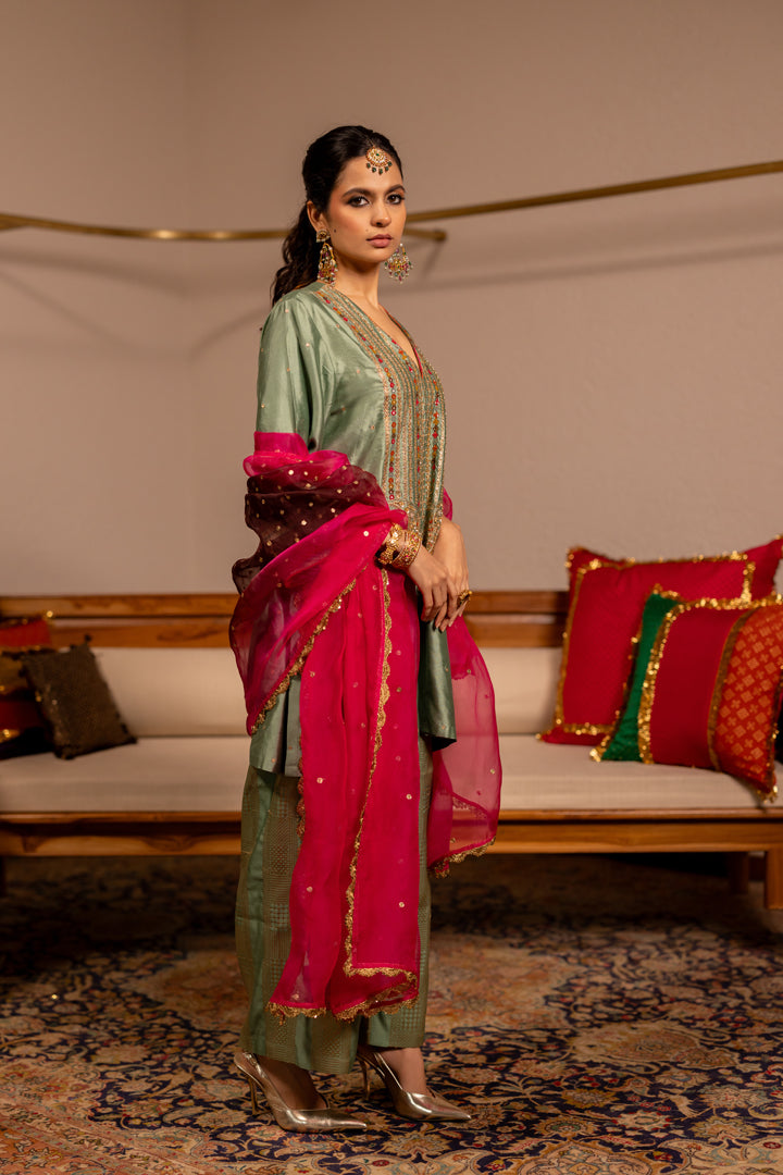 "TULA" - Sage Green Kurta Set With Dupatta