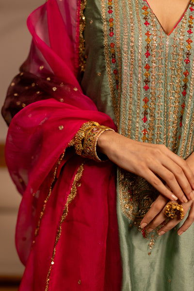 "TULA" - Sage Green Kurta Set With Dupatta