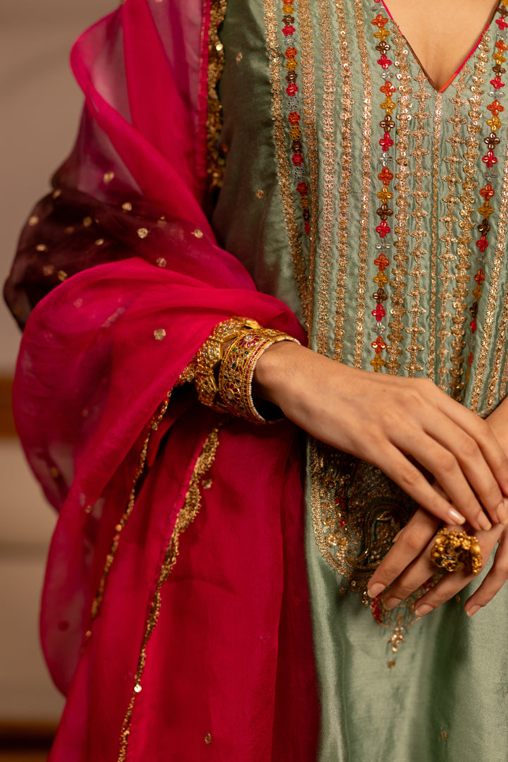 "TULA" - Sage Green Kurta Set With Dupatta