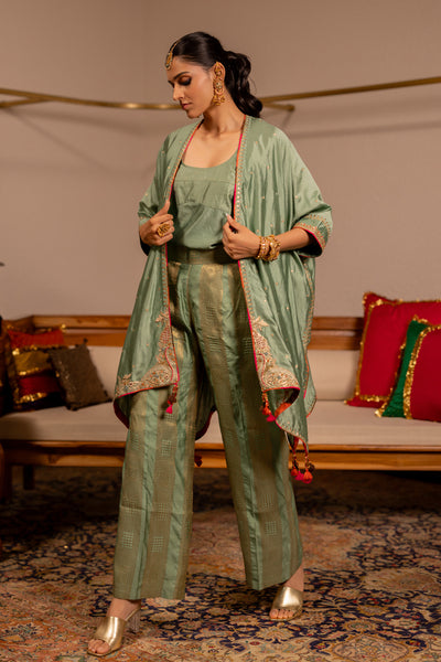 "MEEN" -  Sage Green Cape Set