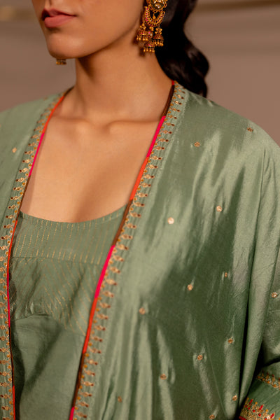 "MEEN" -  Sage Green Cape Set