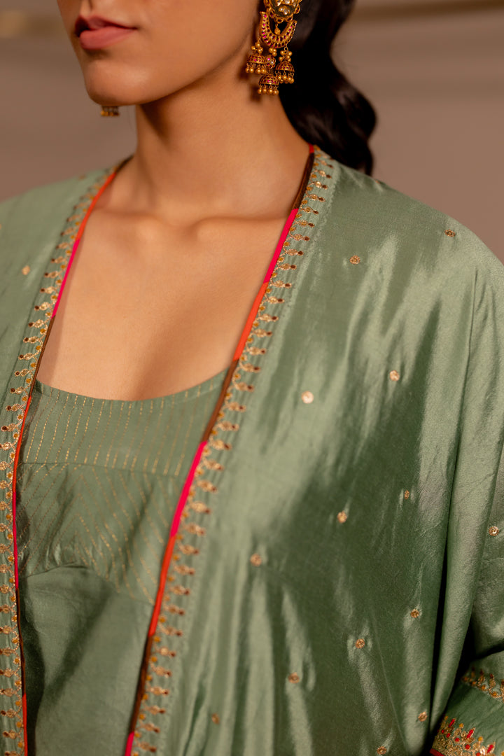 "MEEN" -  Sage Green Cape Set