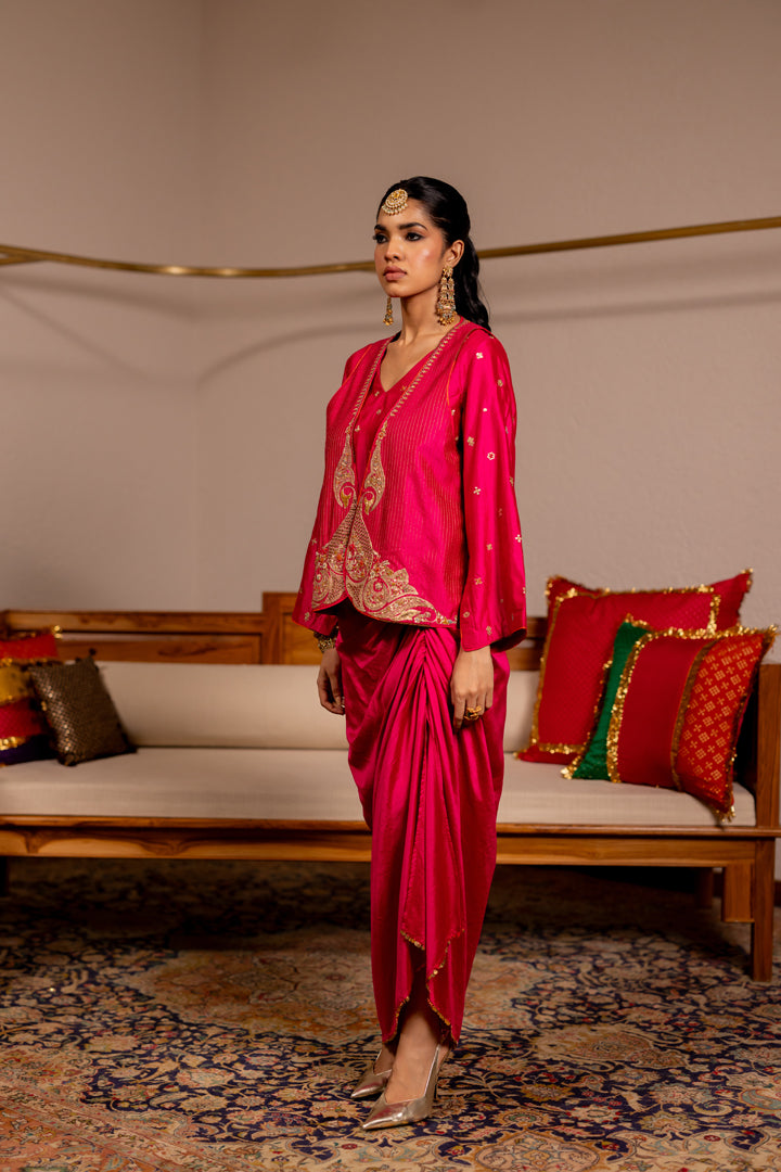 "KUMBH" -  Pink Draped Skirt Set