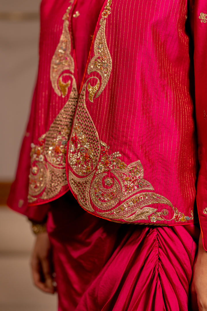 "KUMBH" -  Pink Draped Skirt Set