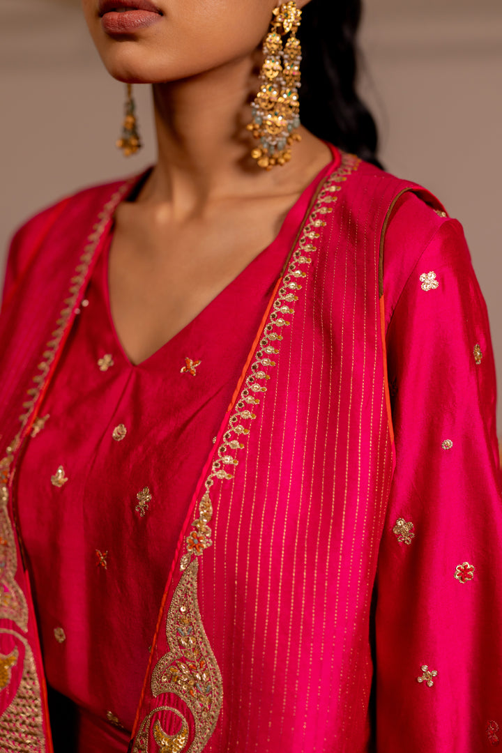 "KUMBH" -  Pink Draped Skirt Set