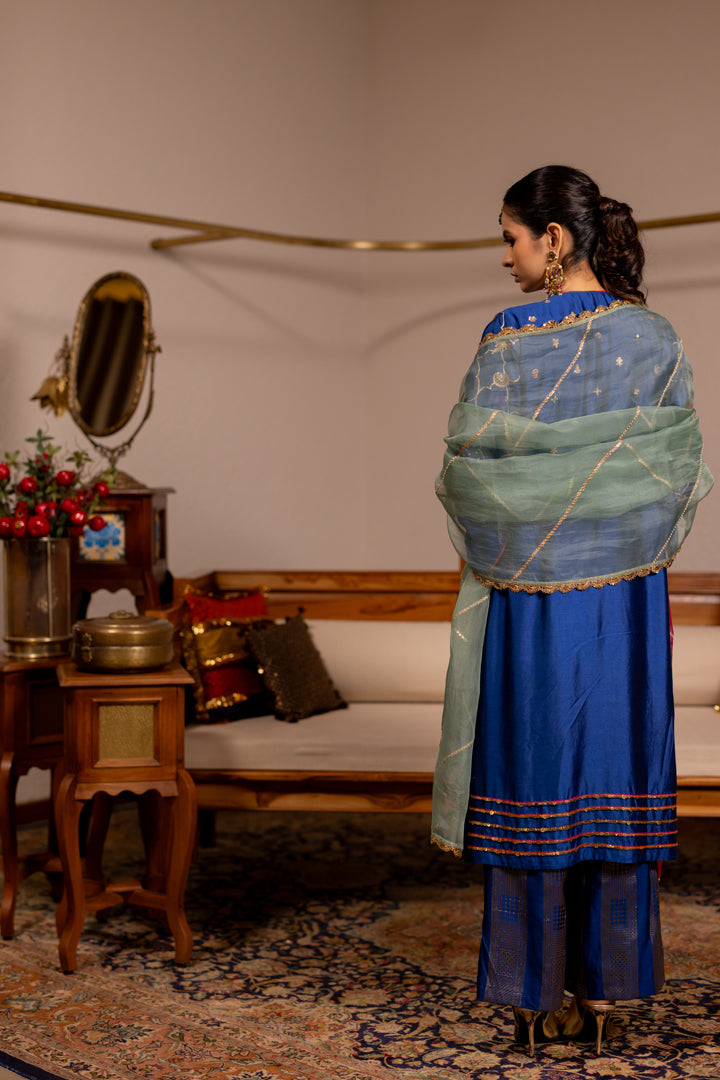 "MESH" - Blue Kurta Set With Dupatta