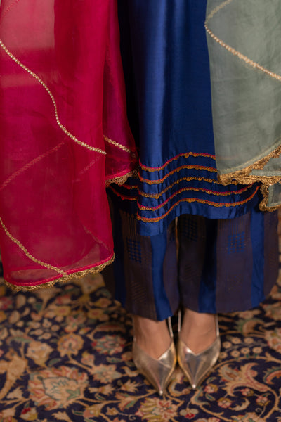 "MESH" - Blue Kurta Set With Dupatta