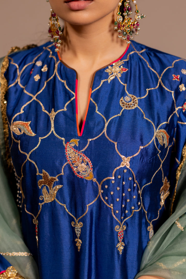 "MESH" - Blue Kurta Set With Dupatta