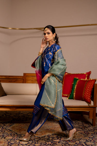 "MESH" - Blue Kurta Set With Dupatta