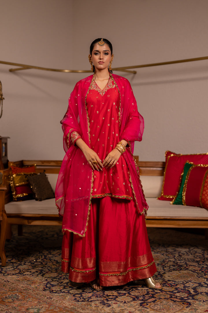 "MAKAR" -  Red Kurta Set With Dupatta