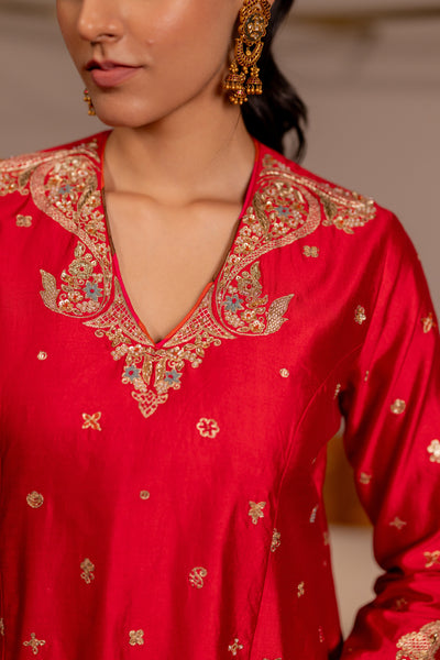 "MAKAR" -  Red Kurta Set With Dupatta