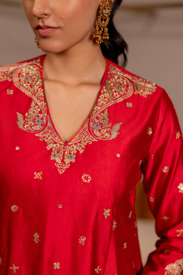 "MAKAR" -  Red Kurta Set With Dupatta